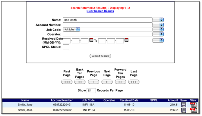 Application Search Form